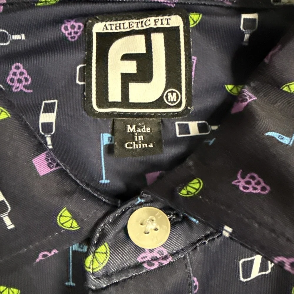 Footjoy Polo Shirt Mens M Transfusion AOP Performance Golf Cocktails Wine EUC - Picture 4 of 7